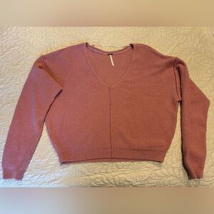 Free People Mauve V-Neck Sweater, Size XS